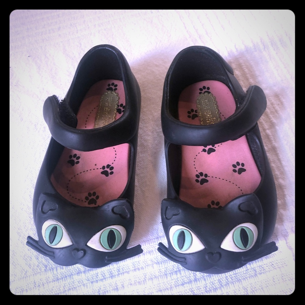 Mini Melissa Black Kitty Cat Shoes baby size 5